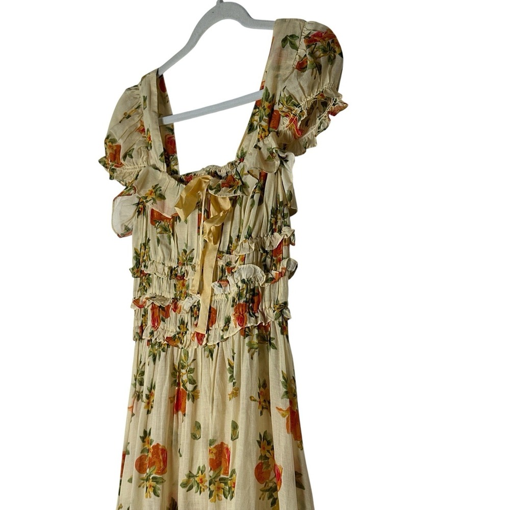 Doen Clarinet Maxi Dress Women Small Floral Orange Smocked Short Sleeve Romantic - Picture 13 of 14